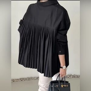 Black Pleated Oversized Blouse